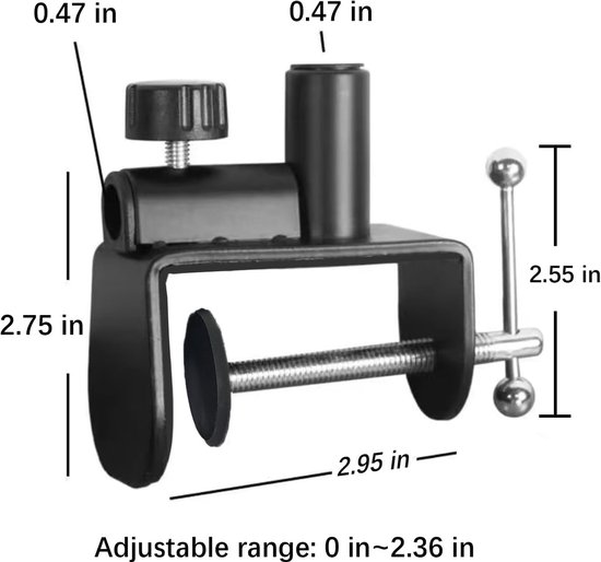 Set van 2 bureauklemmen - verstelbare metalen C-klem met 1/2 draadgaten voor desktopmicrofoonstandaard, lamp en camera | Heavy Duty zwarte klemvoet — afbeelding 3