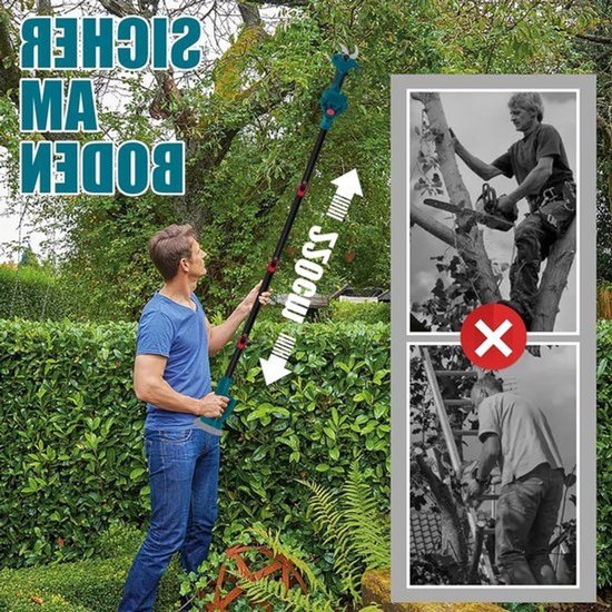 Dailygoody - Elektrische takkenschaar op batterijen - Telescopische schaar voor de tuin - Krachtig en veilig - Turquoise - Voor het snoeien van bomen - 2-in-1-ontwerp — afbeelding 2
