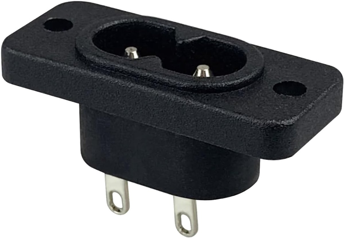 Koudapparaatconnector met C8-aansluiting, 250V/2A, met 2-gaats framebevestiging en inbouwopening, ca. 20,5x12,5mm