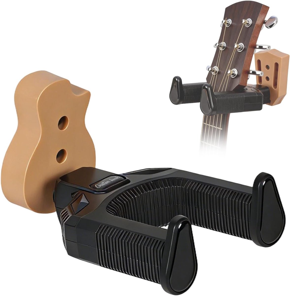 2 stuks gitaarwandhouder, U-vormige gitaarwandhouder met houten sokkel, gitaarhouder, haakstandaard, muur voor akoestieke, elektrische gitaar, banjo, bas