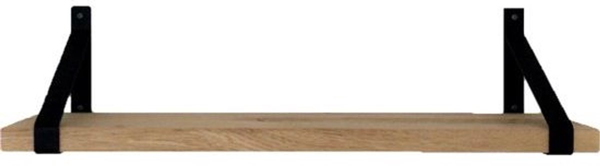 GoudmetHout Lichte Eiken Wandplank - 240x25 cm - 2 Industriële XL Plankdragers Mat Zwart Licht eiken