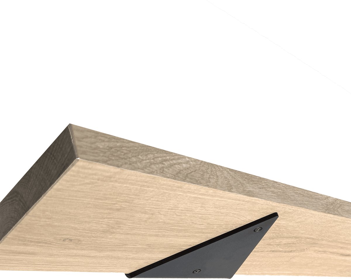 GoudmetHout Massief Eiken Wandplank - 240x15 cm - 4 Driehoek Plankdragers Mat Zwart Licht eiken