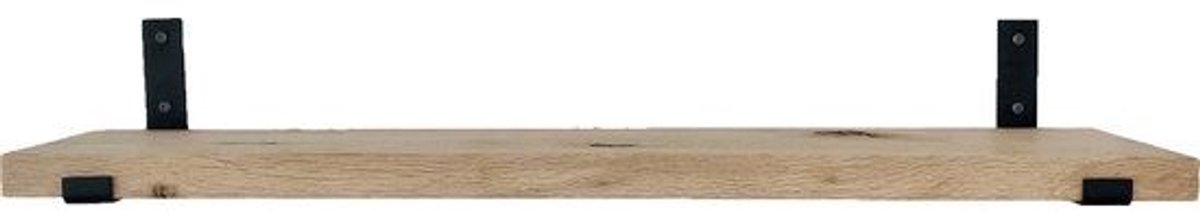 GoudmetHout Lichte Eiken Wandplank - 260x25 cm - Plankdragers L-UP Mat Zwart Licht eiken
