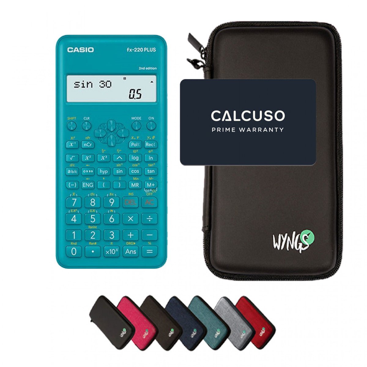 Casio fx-220 Plus 2nd edition incl. WYNGS Beschermhoes Zwart - Wetenschappelijke Rekenmachine - Basis Pakket