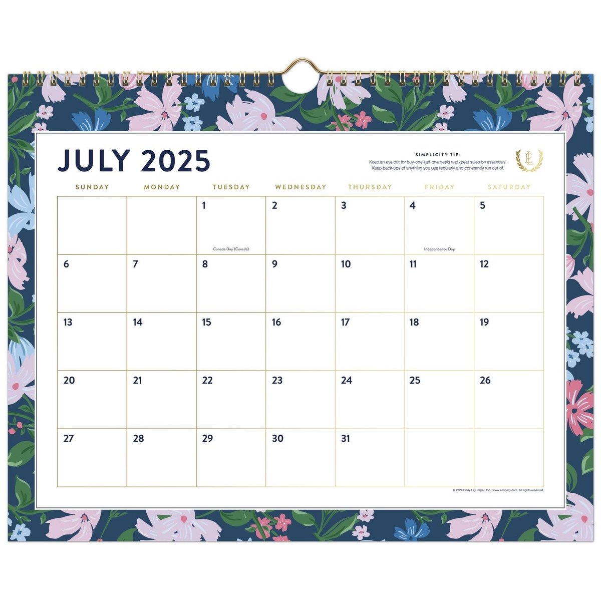 Elzusha - Wandkalender 2025-2026 - Maandelijks met bloemenontwerp