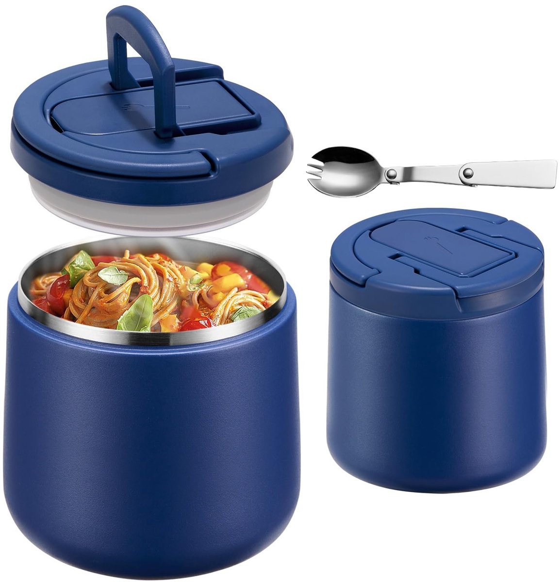 Elzusha - Thermo-Container voor Voedsel - met Deksel en Lepel - 600 ml - Blauw
