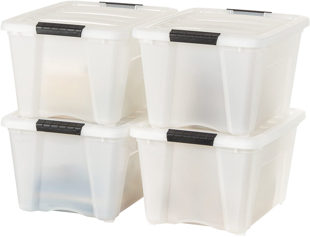 Elzusha - Plastic Opbergdoos met Duurzaam Deksel - Stapelbaar - 32 Qt - Pearl/Black