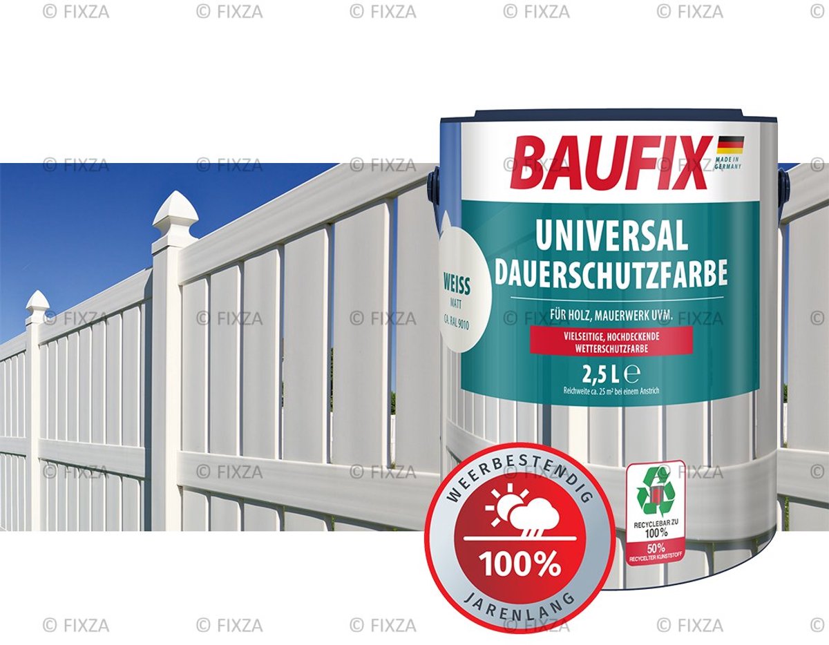 BAUFIX Dekkende Houtbeits Buiten – Wit – Universele Weerbestendige Houtverf – Voor Schutting, Tuinhuis & Gevel – Kleur naar keuze – Inhoud naar keuze – Hoogdekkend