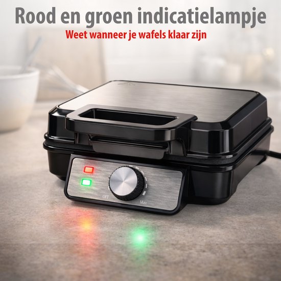 alpina Wafelijzer 1200W - Wafelijzer voor 2 Wafels met Instelbare Temperatuur - Wafelmaker met Antiaanbaklaag en Indicatielampjes - Wafel Machine voor Thuisgebruik van Alpina — afbeelding 5
