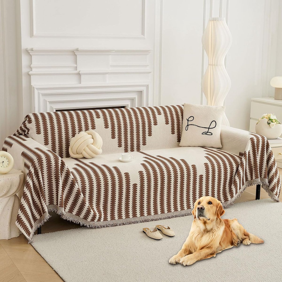 HisKes Bankhoes - Bankhoes in Boheemse stijl - 180*260 cm - Bankhoes - Bankbeschermer - Meubelbeschermer - Antislip bankhoes - Huisdiervriendelijke, zachte, dikke, antislip bankhoes - Bruin