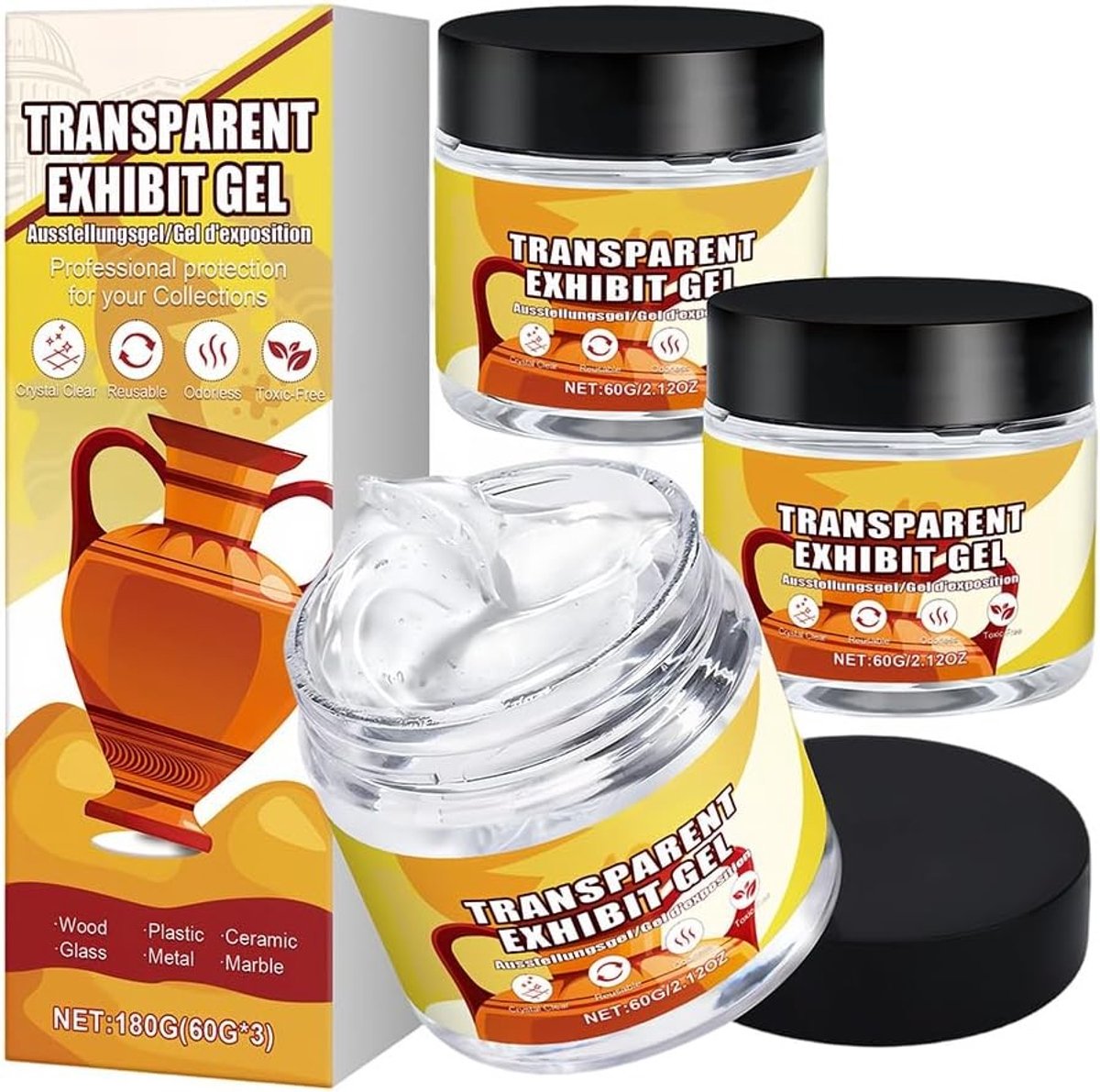 Transparante Museum Gel Paste van 180 g - Verwijderbare en Herbruikbare Gel voor Metalen, Glazen en Plastic Oppervlakken, Schok- en Valbestendig met Uitstekende Hechting