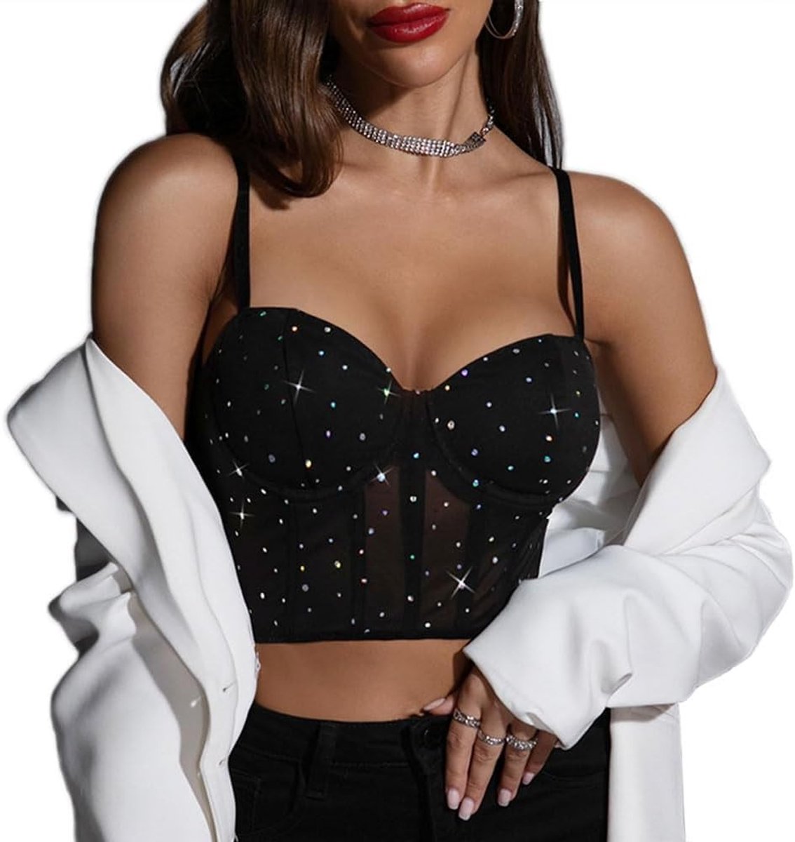 Elegante Dames Tanktop met Sexy Slim Fit Corset, Dunne Bandjes en Crop Design voor Clubwear en Feestjes