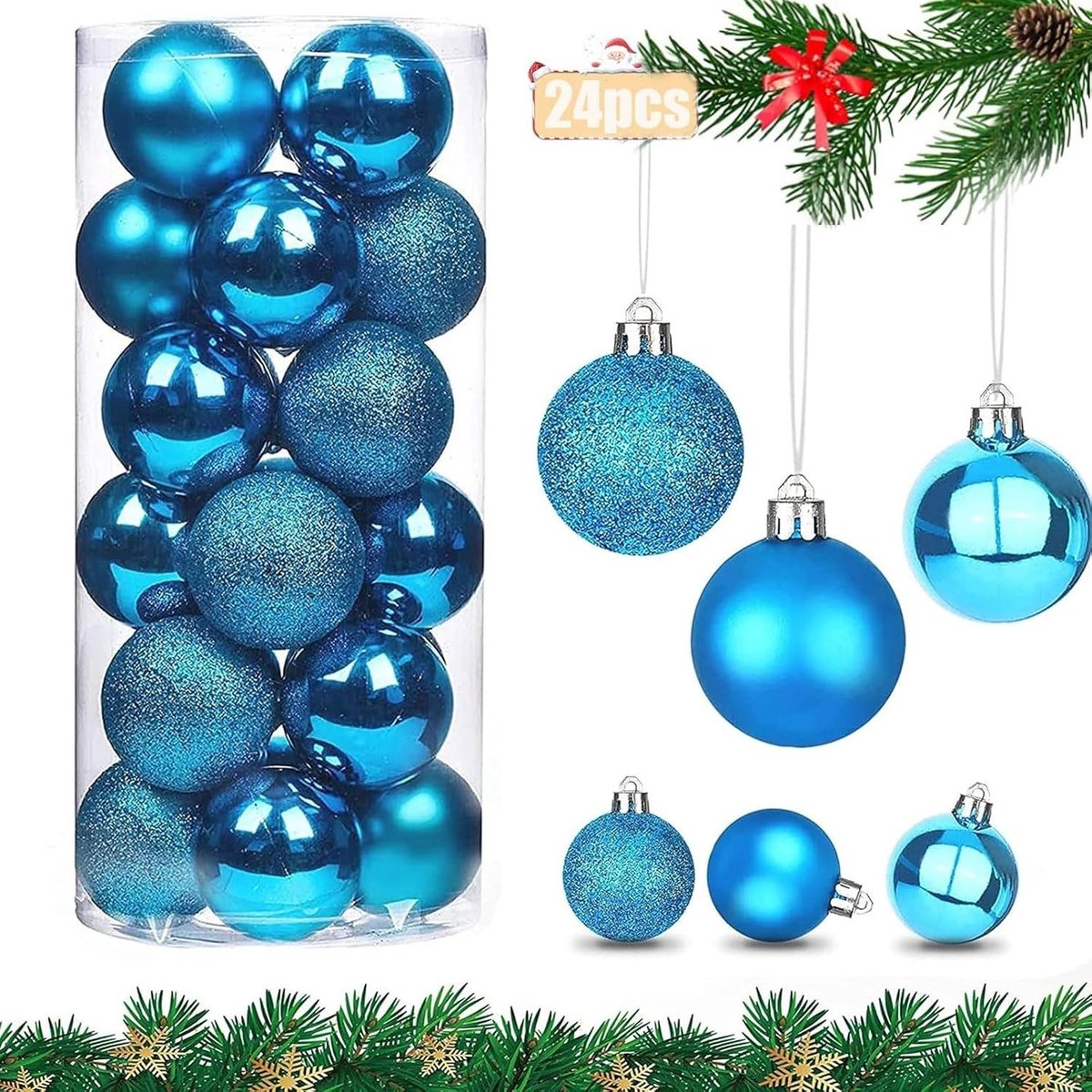 Sparkling blauwe kerstballen van 4 cm - 24 stuks shatterproof kerstboomdecoraties en versieringen