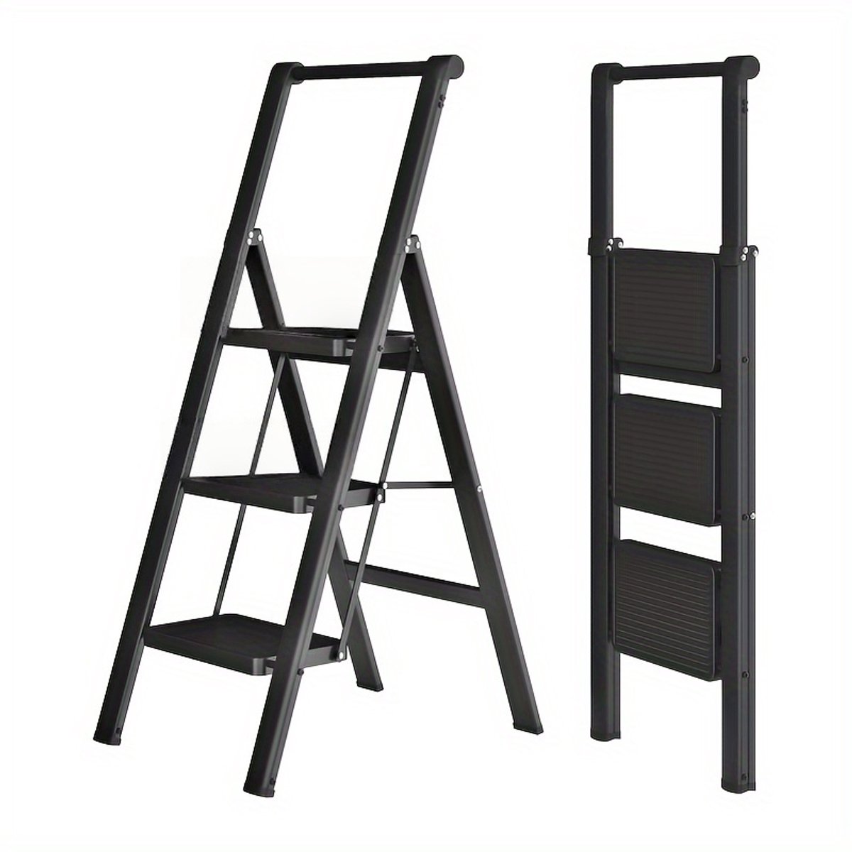 Opvouwbare 3-traps Ladder met Handrail - Anti-slip - Draagbaar - Stevig - Huishoudelijk - Kantoor