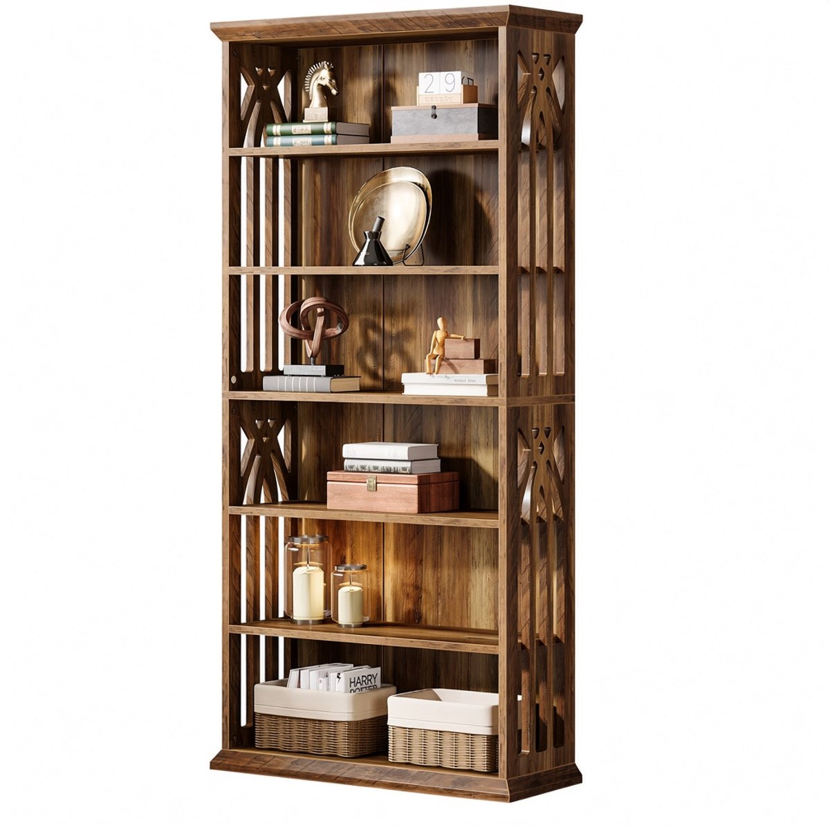 Mura Boekenkast - Opbergkast - Boekenrek - Vakkenkast - Boekenplank - Open Kast - 6 Ruime Opbergvakken - 190cm - Hout - Bruin