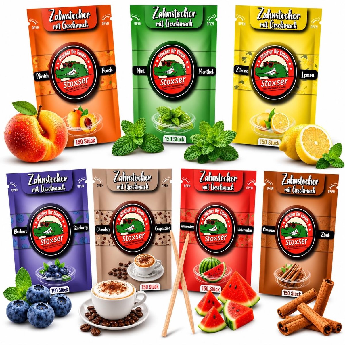 Elzusha - Tandenstokers met Smaak - 1050 Stuks, 7 Smaken
