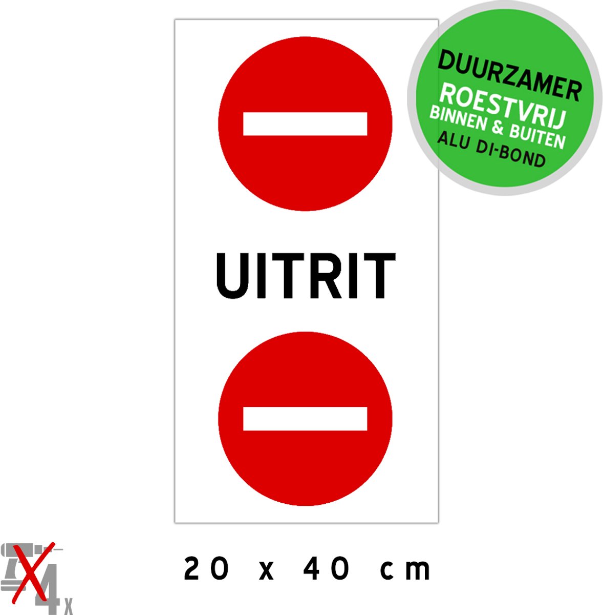 Pictogram/ bord | C1 verbodsbord - "Uitrit" | 20 x 40 cm | Geen toegang | Eenrichtingstraat | Parkeerplaats | Uitgang | Parking | Sterk materiaal | Metaal | Roestvrij | 1 stuk