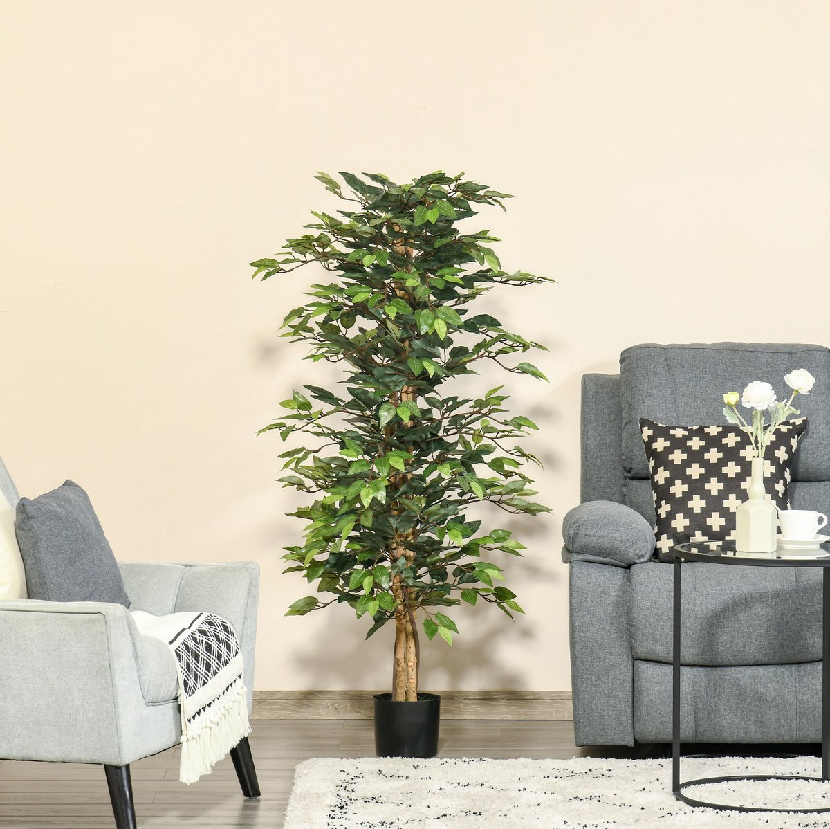 MODFU - Kunstplant - Ficus - Voor Binnen & Buiten - Kunststof - Groen - 150 cm