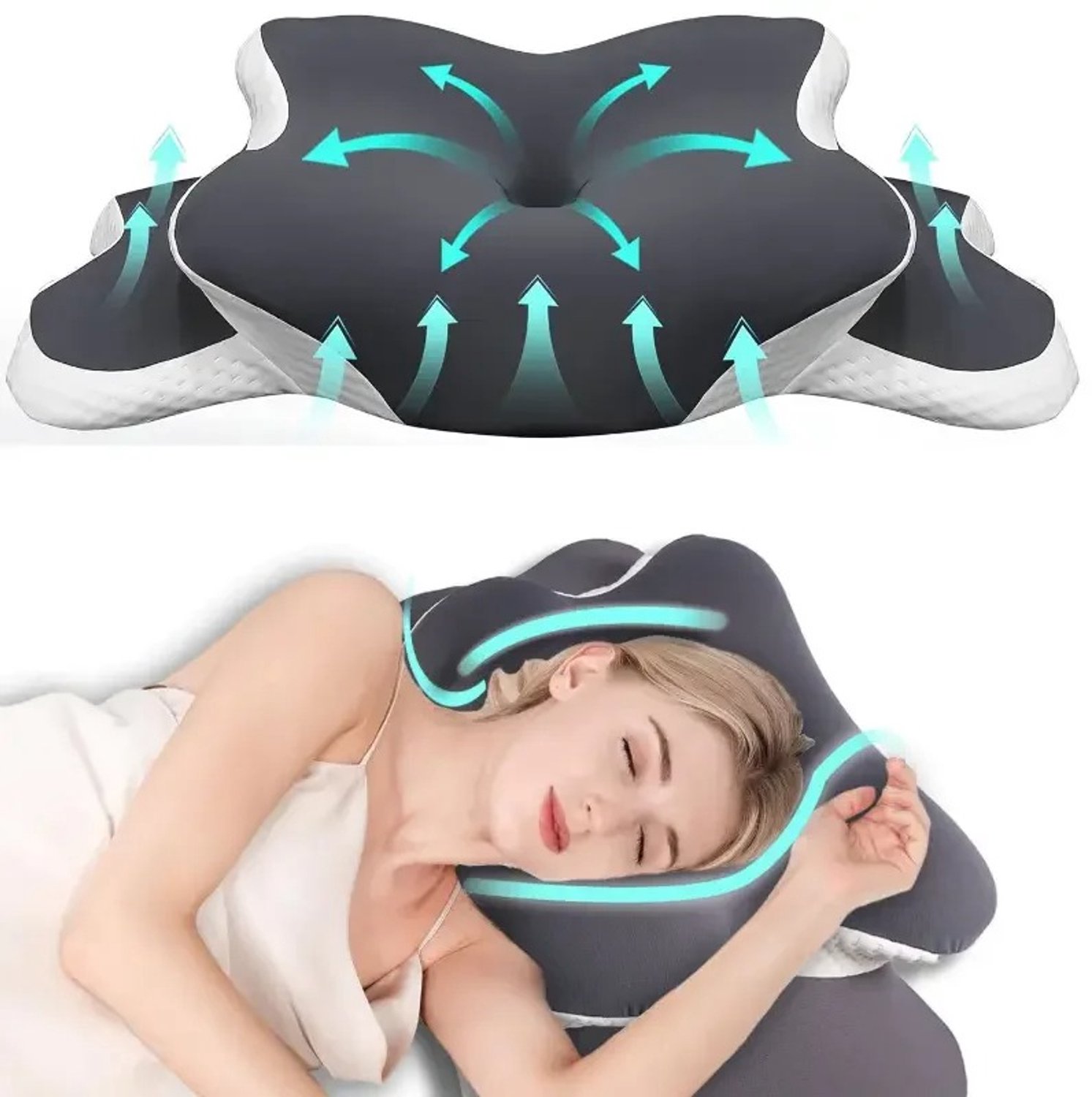 Lema Store Slaapkussen - Nekkussen zijslaper - Memoryfoam - Grijs Donkergrijs