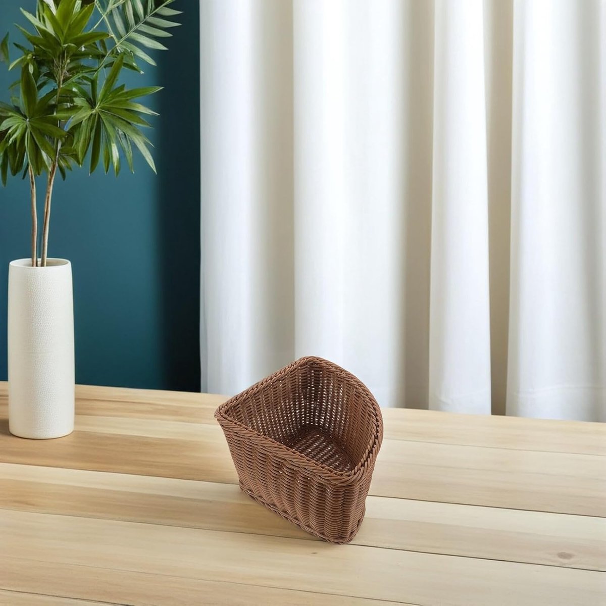 2 Stuks Delige Driehoekige Plastic Hoekmanden in Imitatie Rattan Stijl Ruimtebesparende Opbergers voor Keuken Badkamer Woondecoratie voor Groenten Fruit Kleine Accessoires
