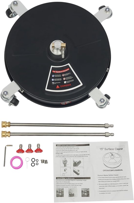 Hogedruk oppervlaktereiniger van roestvrij staal, vloerreiniger met 4 wielen en telescoopstang (73 cm), veegmachine voor oprit, terras, loopbrug, 2000-4000 psi, incl. reservesproeiers — afbeelding 3