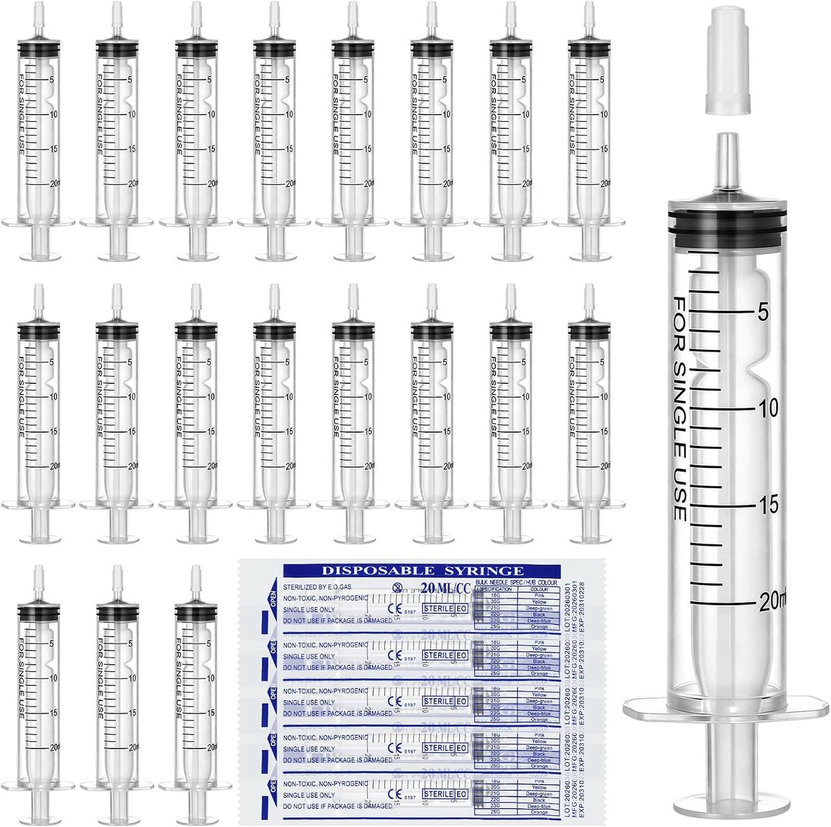 32 stuks spuiten 20 ml, optrekspuit zonder naald met deksel