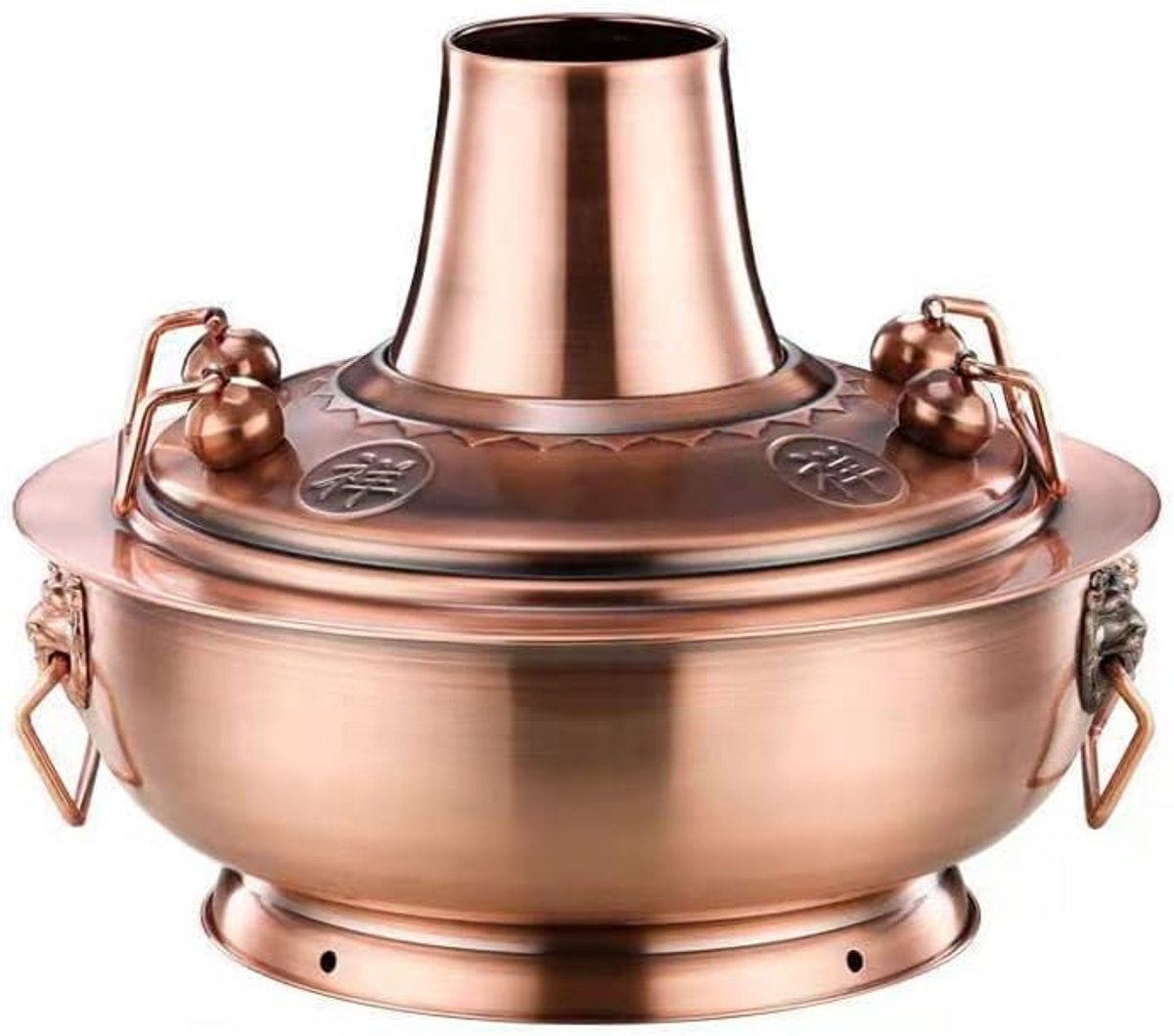 Shabu Pot, Chinese Koperen Hotpot, 30 Cm Vintage Hotpot Shabu Stoomboot Koperen Houtskool Chinese Soeppan Voor Gasfornuis Mongoolse Hotpot Voor Meerdere Persone,