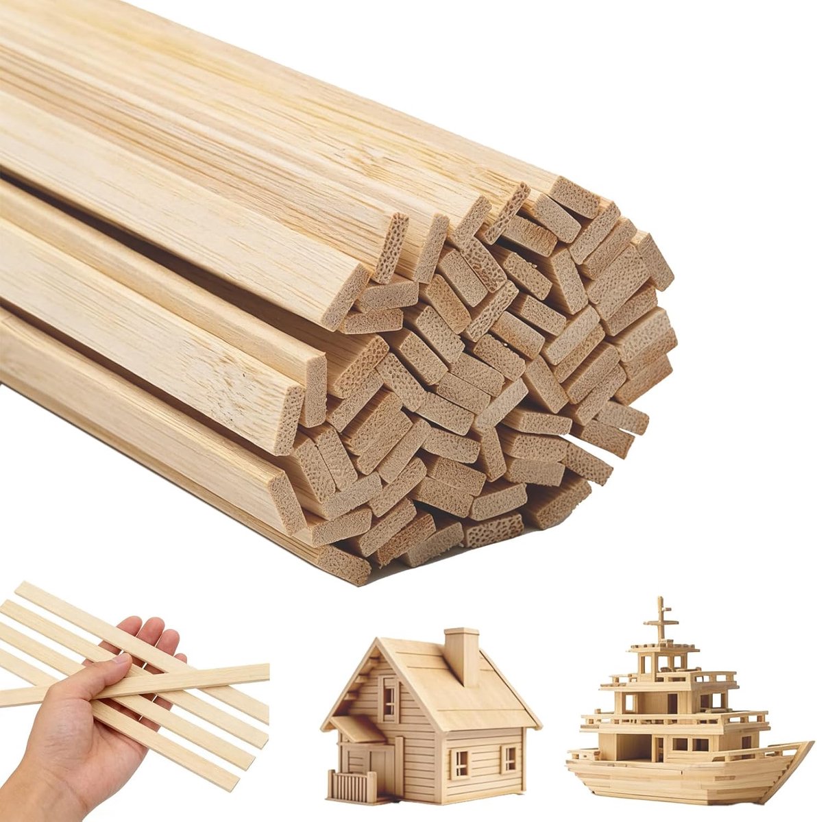100 stuks 25 cm natuurlijke bamboestokjes, stevige rechthoekige houten stokjes, ideaal voor doe-het-zelfprojecten.
