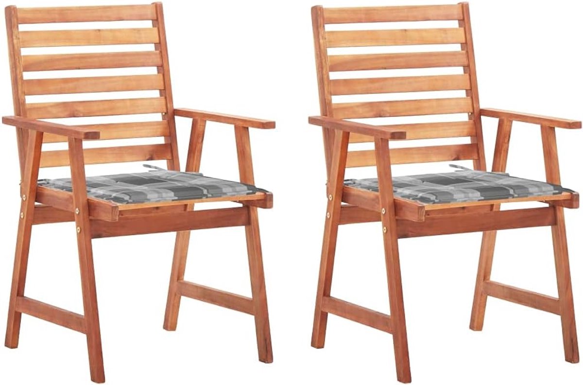 2 stuks, met kussen, massief hout, acacia, zitmeubel voor buiten, tuinmeubelen, voor gazons