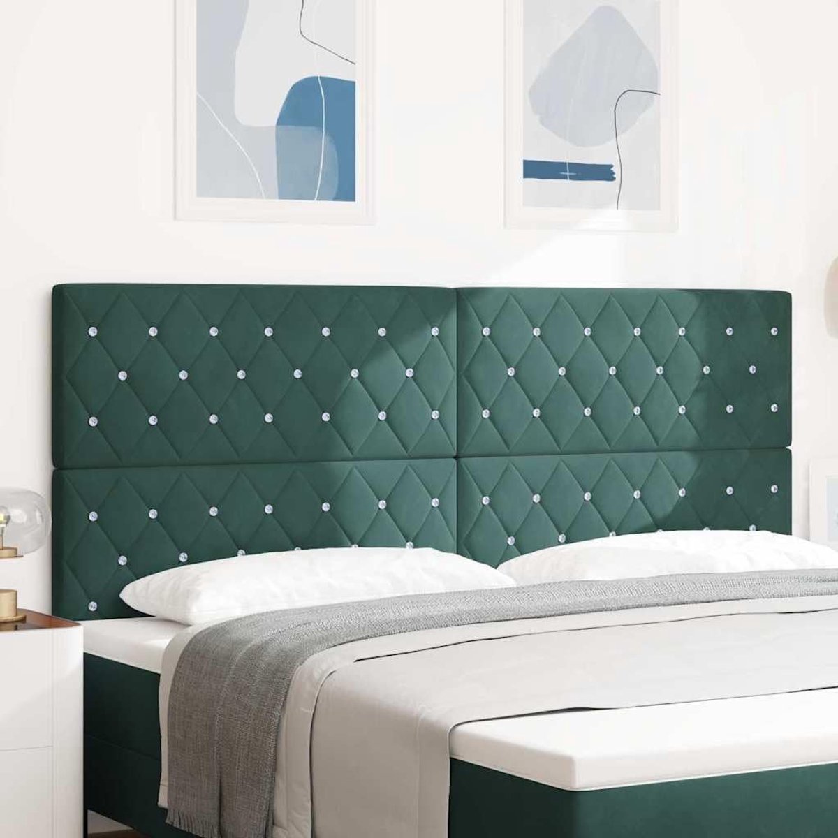 Donkergroen fluwelen bed-achterwand