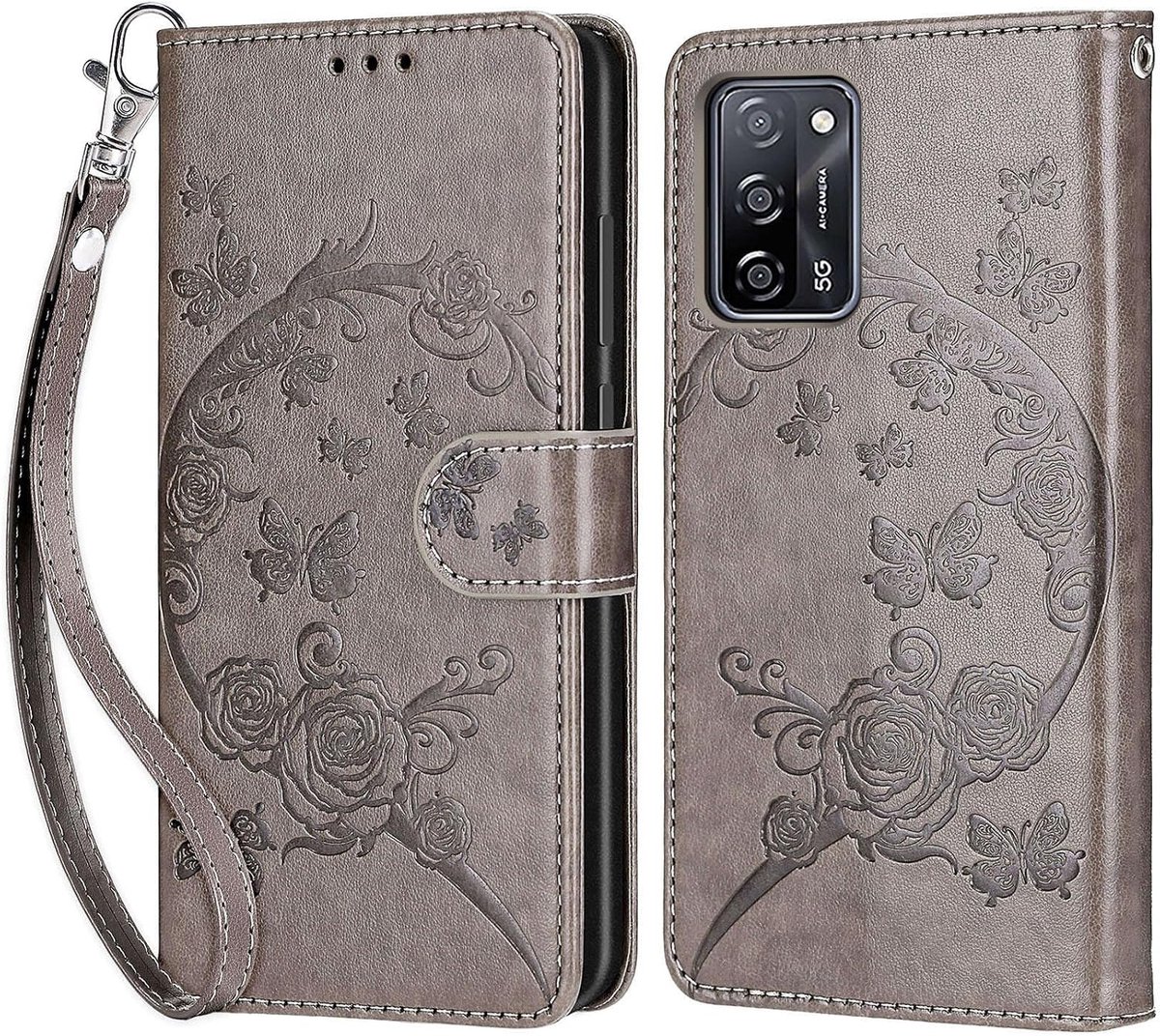 Telefoonhoesje voor Oppo A16S/A16/A54S, grijze vlinder