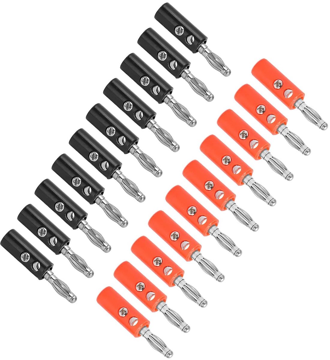 4 Mm Bananenstekkers Zinklegering Banaanstekkerconnectoren 4,0 Mm Luidsprekerkabel Audioversterker Testadapter Rood en Zwart voor Elektronische Apparatuur en Audio-installatie