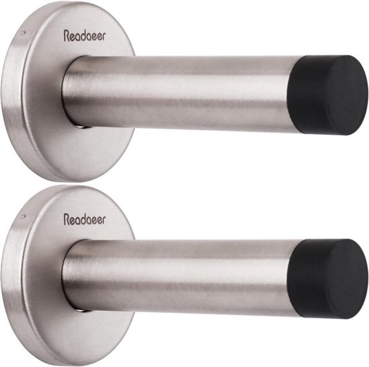 Set deurstoppers - RVS deurstoppers - Bescherming van muren - met rubberen buffer - 2 stuks - Zilver