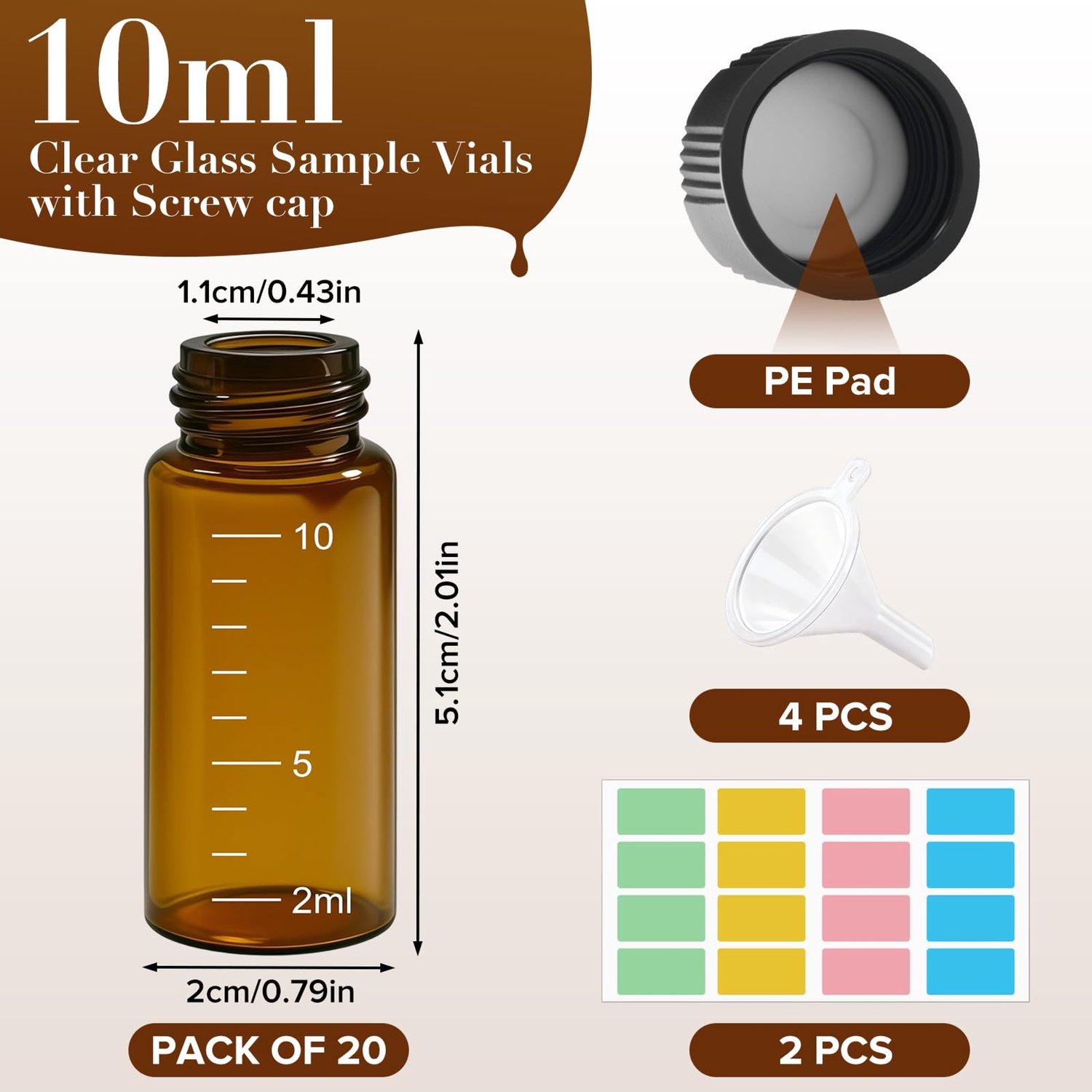 20 Stuks Mini Monsterflesjes van 10ml in Bruin Glas