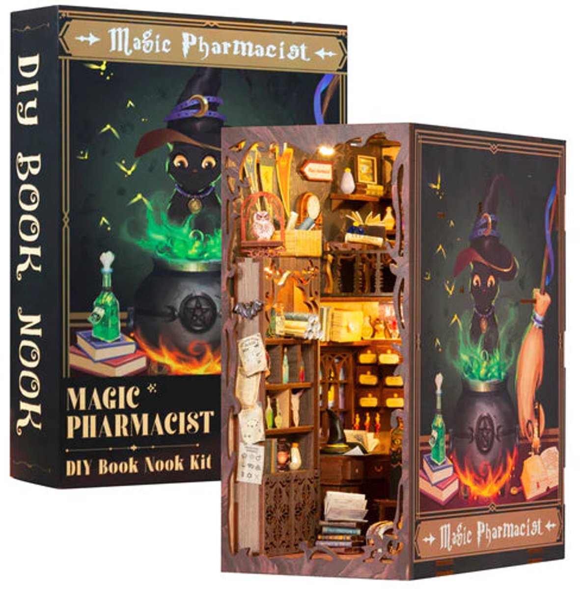CuteBee Book Nook - Modelbouw - Houten 3D Puzzel - DIY Bouwpakket Volwassenen en Volwassenen - Boekensteun - Boekenhouder - The Magic Pharmacist — afbeelding 10