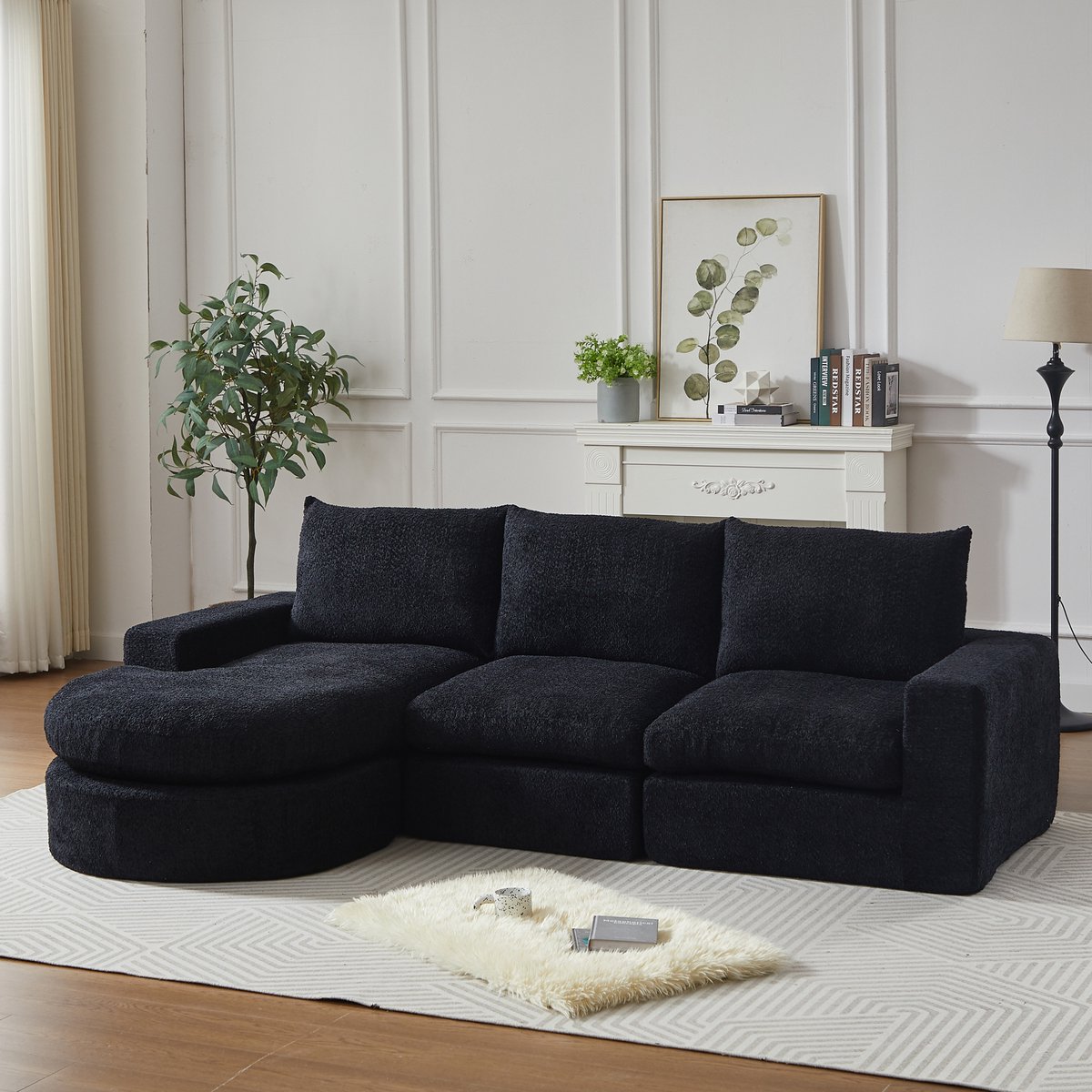 HAUSS SPOLE Hoekbank - Modulaire L-Vorm Met Omkeerbare Chaise Longue En Zachte Kussens - 3-Zits - Voor Woonkamer - Chenille Zwart