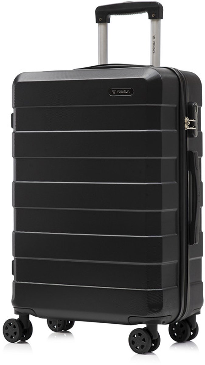 YONSLY Handbagage Koffer - 66cm - 66 L - Cijferslot- 360° Draaibare Wielen - Trolley- 66 x 43 x 26 cm - Zwart