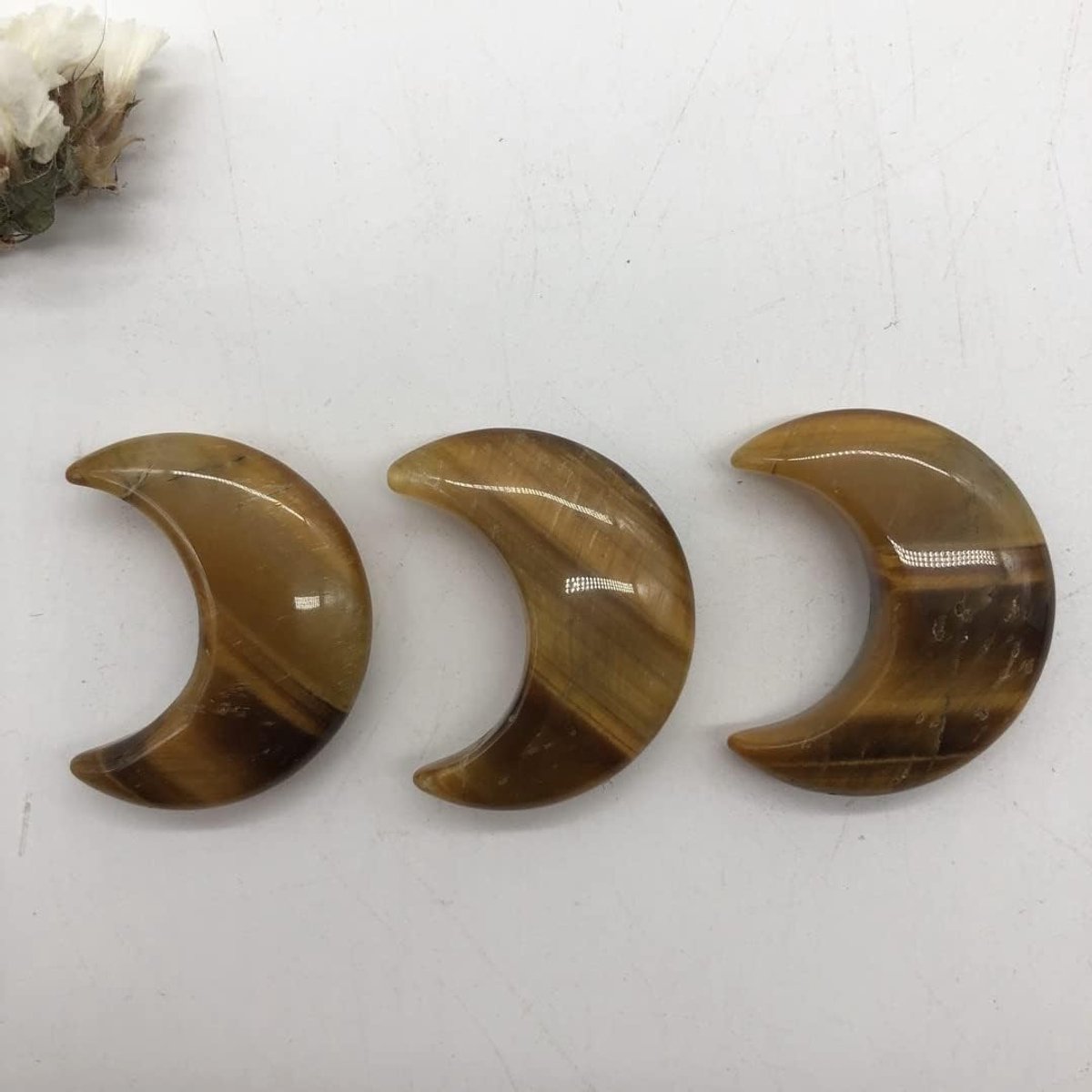 Home Decor, 2 stuks natuurlijke gele tijgeroog kristallen maanvormige gepolijste gladde steen helende kristallen kamer decoratie meditatie stenen geschenken, natuurlijk kristal (maat: 2 stuks)