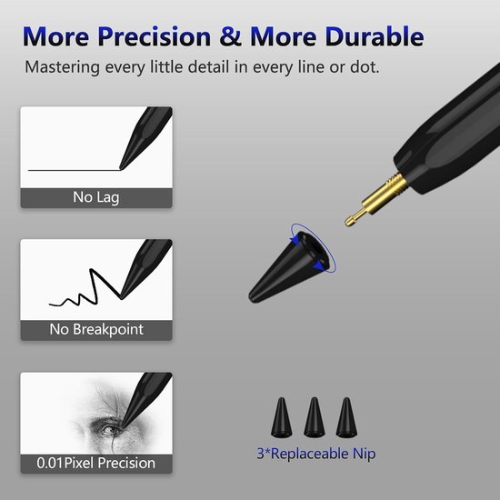 Stylus pen voor iPad (2018-2023), zeer nauwkeurige Palm Rejection Stylus Pen compatibel met iPad Pro 11/12.9", iPad 10/9/8/7/6e generatie, iPad Air 5/4/3e generatie, iPad Mini 6/5e generatie — afbeelding 5