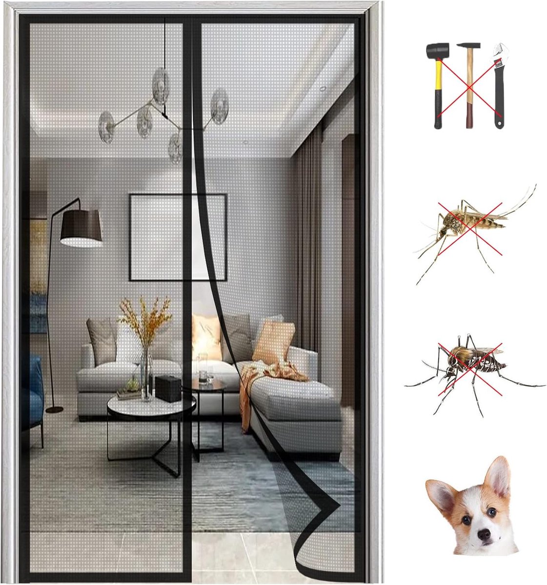 Automatische sluiting magnetische anti-klamboe, encryptie stil mesh gordijn, geen boren, voor woonkamer balkon schuifdeuren