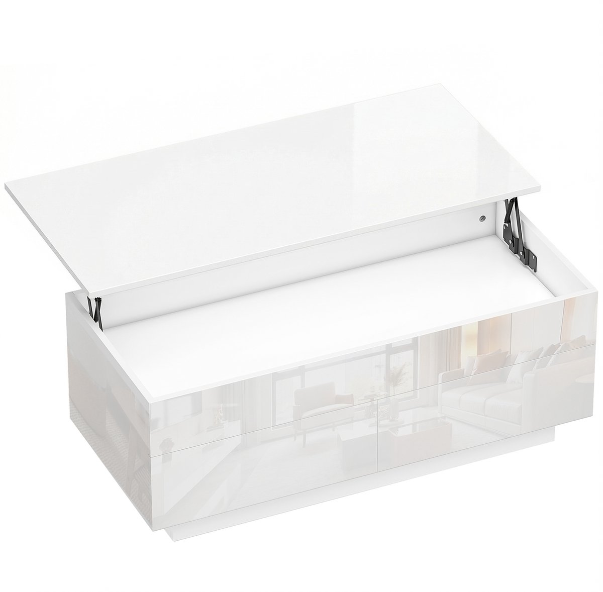 Homona Salontafel met opbergruimte - In hoogte verstelbaar - Met 2 lades - 102 x 48 x 40-54,5 cm - Hoogglans wit