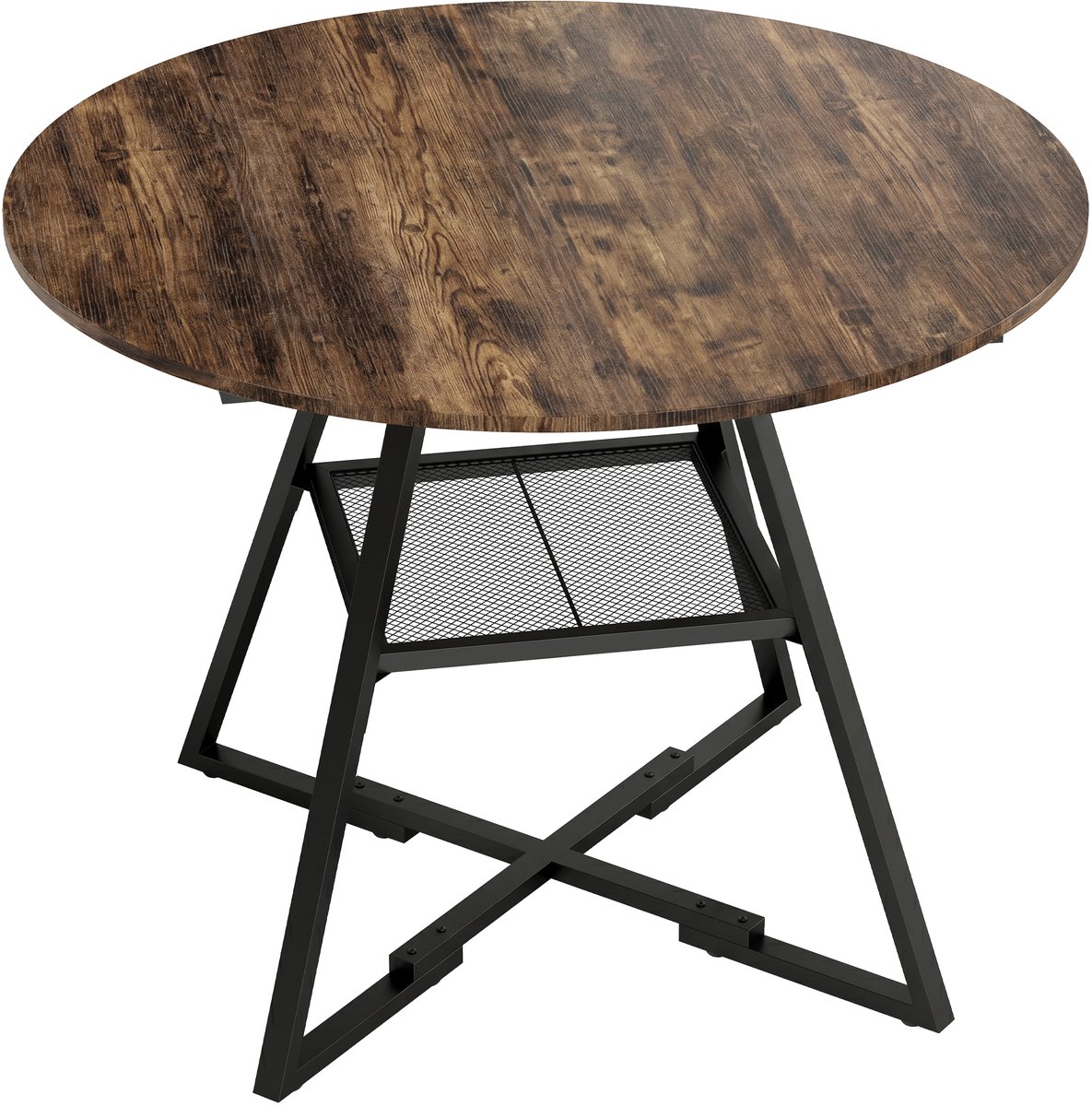 Homona Ronde eettafel met opbergplank - Industrieel design - Ø100 x 76 cm - Rustiek bruin en zwart