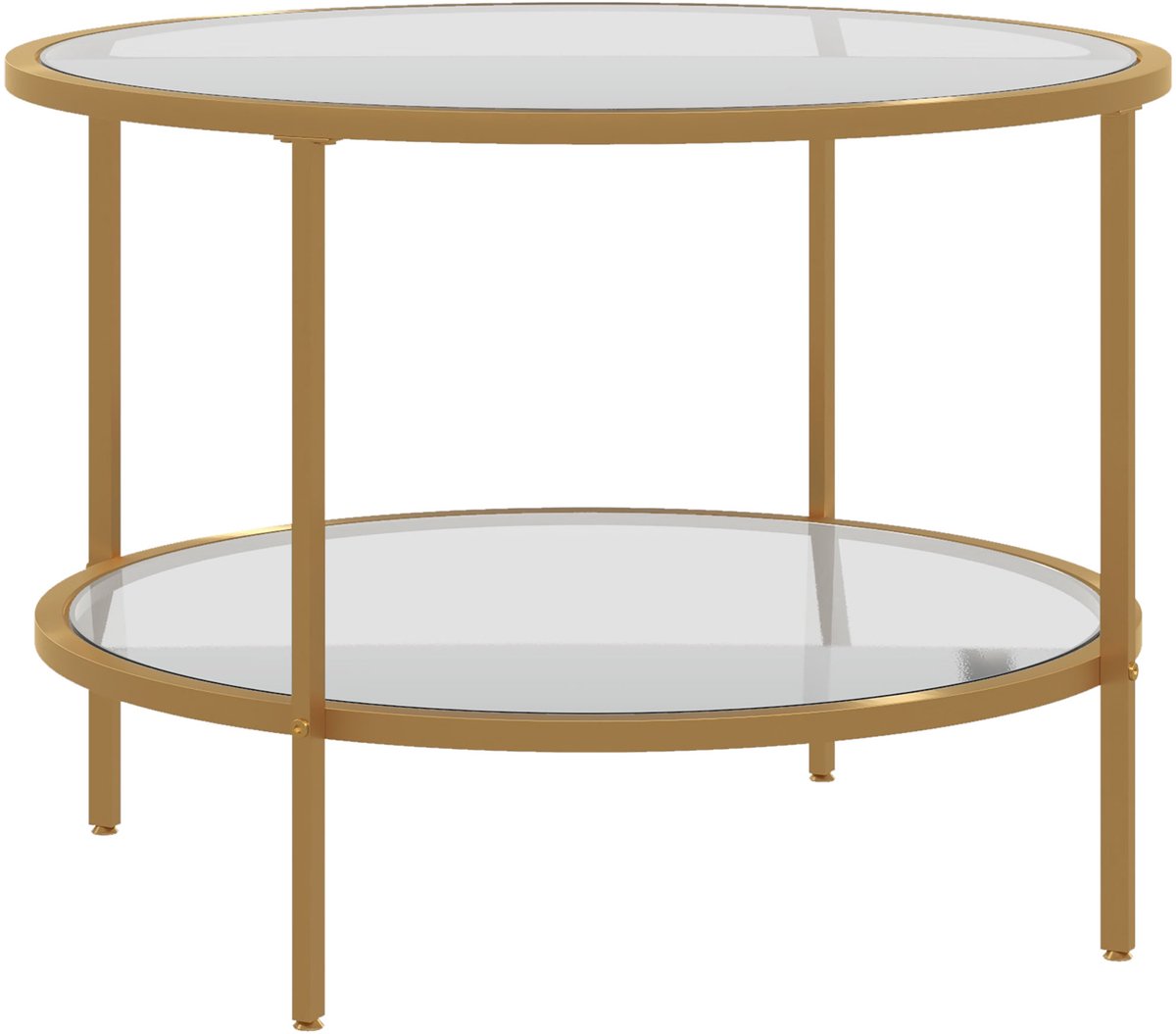 Homona Bijzettafel met 2 etages - Salontafel van glas en staal - Ø60 x 43 cm - Goud