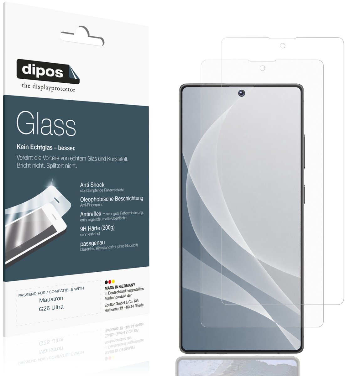 dipos – 2x Matte Pantserfolie geschikt voor Maustron G26 Ultra | 9H Screenprotector