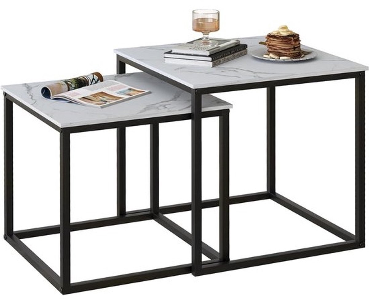 Set van 2 - Vierkante salontafels - Moderne koffietafel en bijzettafel - Zwart en wit