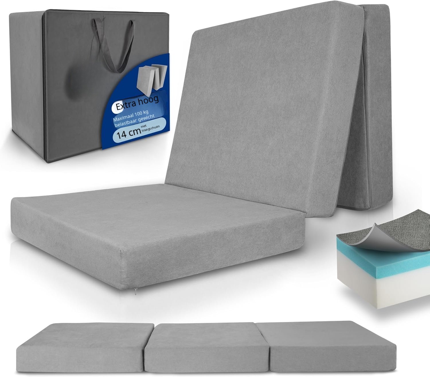 QEVA Matras 80x200cm - Eenpersoons Matras - Schuimmatras - Grijs - 80cm x 200cm x 14cm