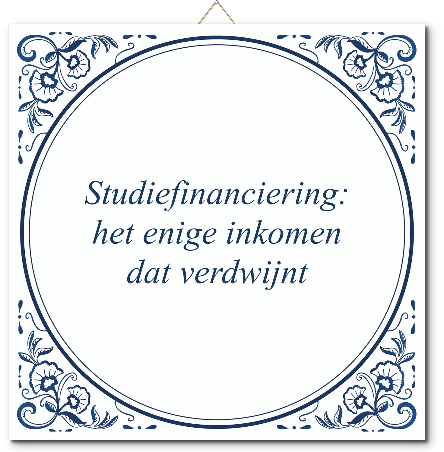 De Tegeltjesfabriek Tegeltje: Studiefinanciering: het enige inkomen dat verdwijnt (met standaard) wit en blauw