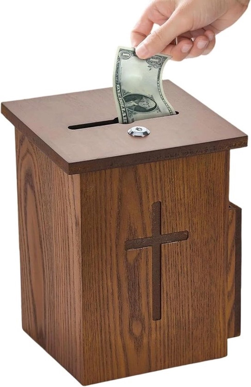 Collectebus Hout - Donatiebox Slot - Veilig Geld Inzamelen - Met Zijvak - 27 x 19 x 19 cm - Houtkleur