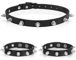 3 stuks PU lederen choker punk rock armbanden set leer gothic spiked - ShopVlot