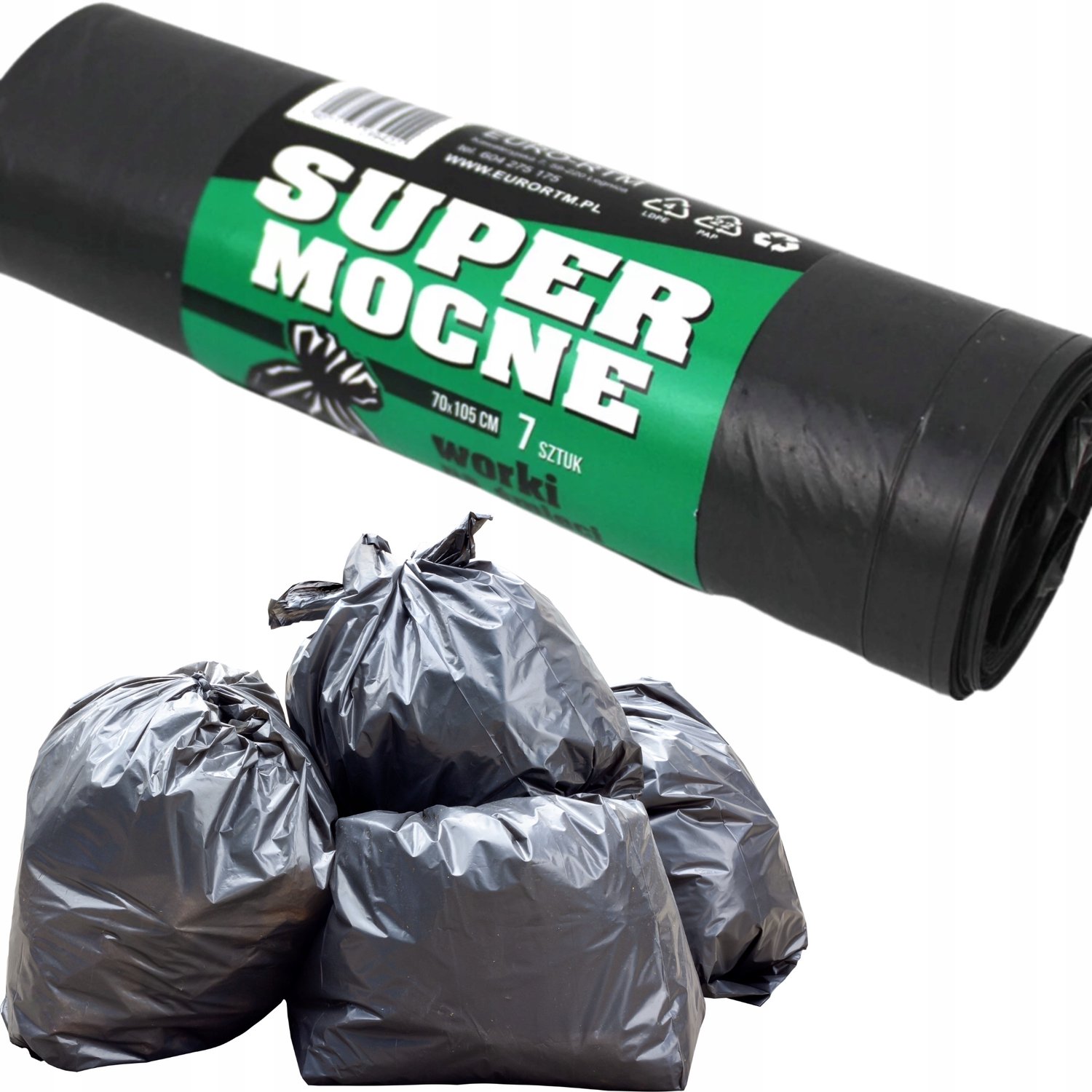 Zwarte afvalzakken 120L - 7 stuks, extra sterk, voor scheiding